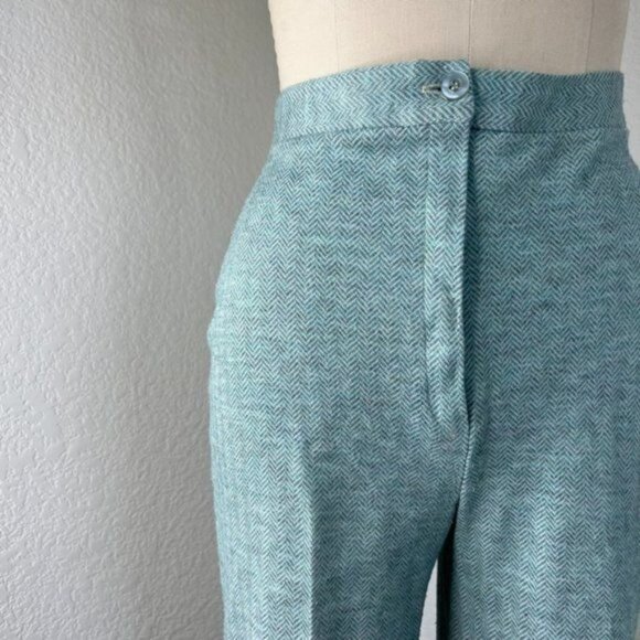 VTG High Waist Chevron Wide Leg Mint Trousers - Picture 2 of 7